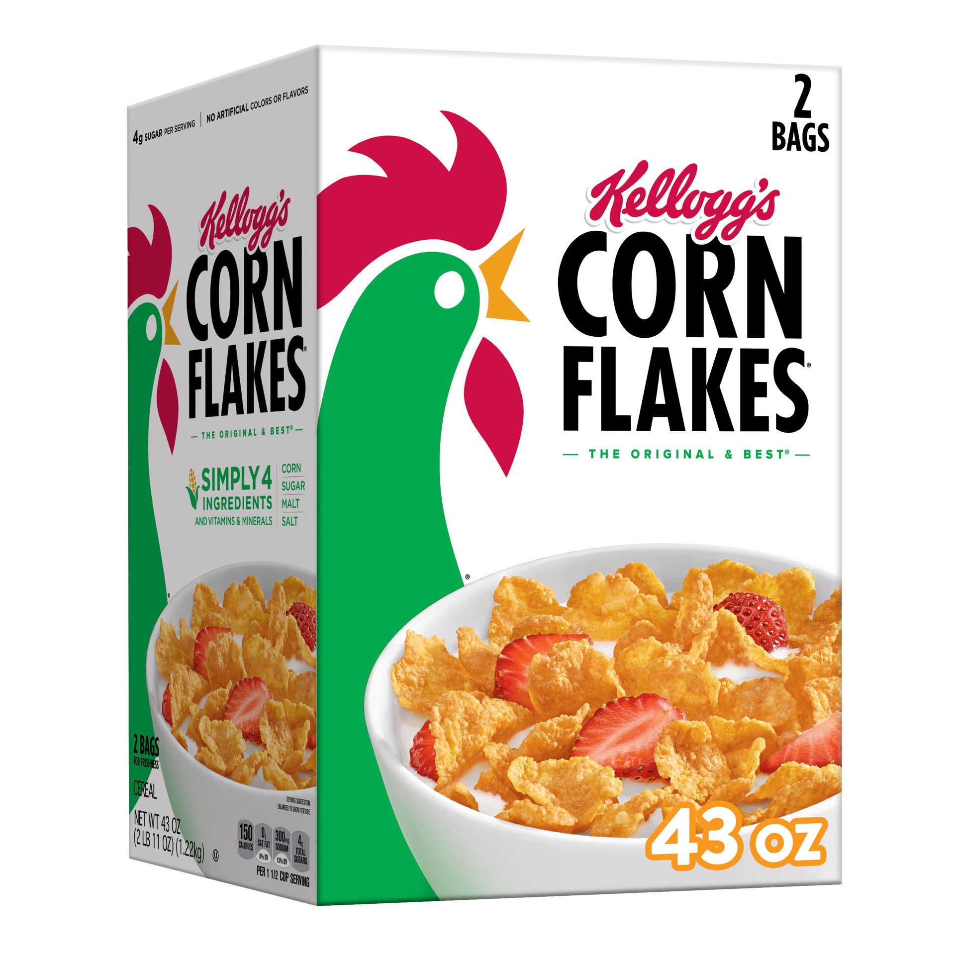 slide 1 of 5, Corn Flakes Kellogg's Corn Flakes Breakfast Cereal, Original, 43 oz, 2 Count, 43 oz