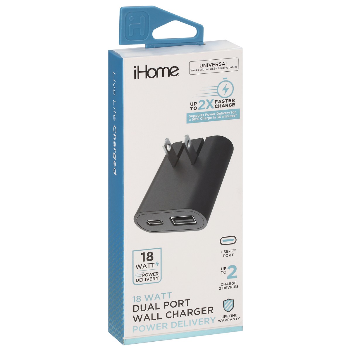 slide 9 of 9, iHome 18 Watts Dual Port Wall Charger 1 ea, 1 ct