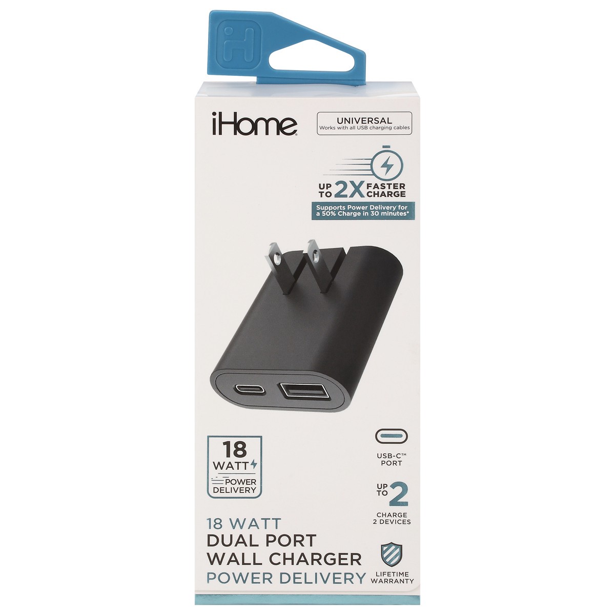 slide 1 of 9, iHome 18 Watts Dual Port Wall Charger 1 ea, 1 ct