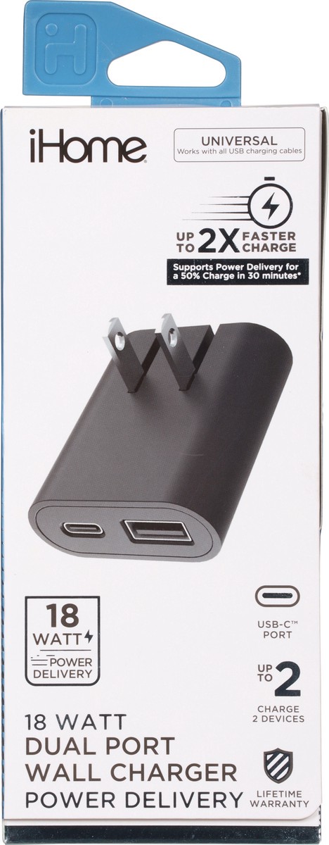 slide 8 of 9, iHome 18 Watts Dual Port Wall Charger 1 ea, 1 ct