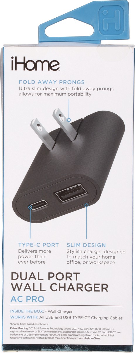 slide 7 of 9, iHome 18 Watts Dual Port Wall Charger 1 ea, 1 ct