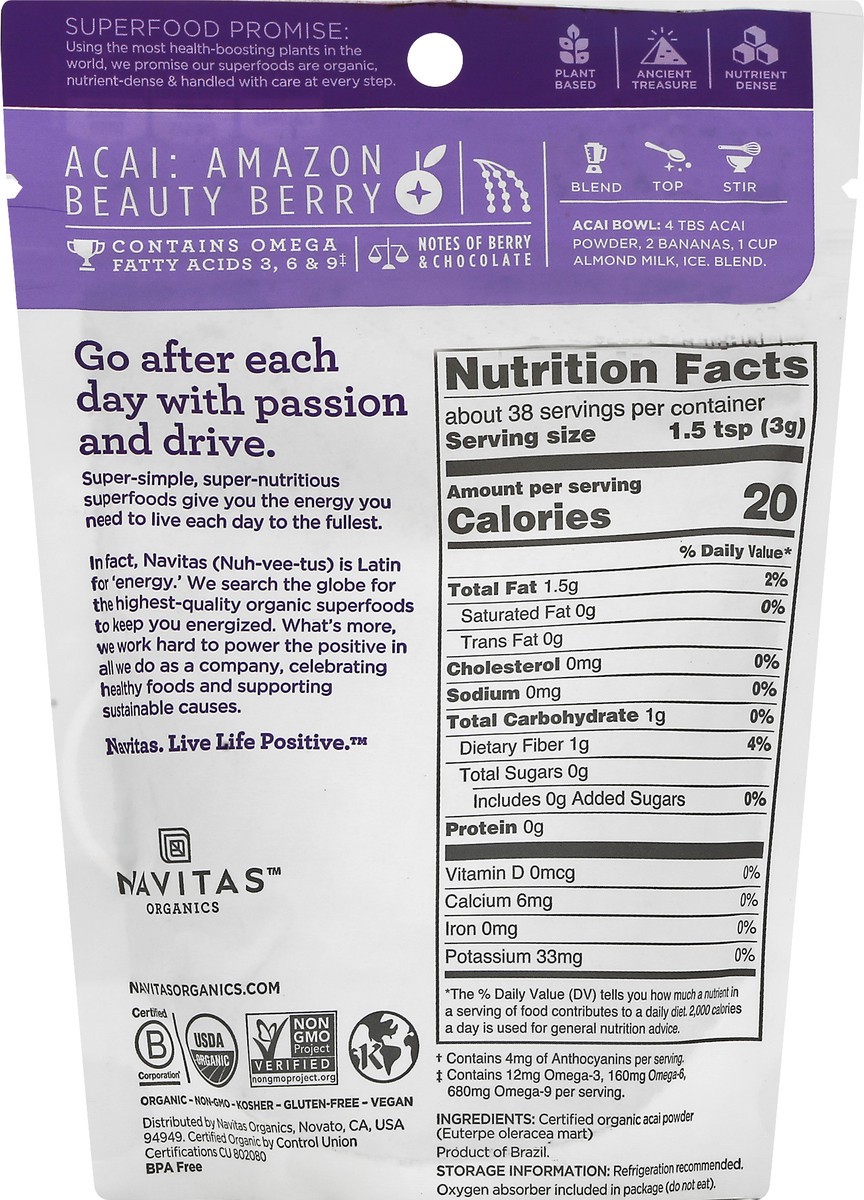 slide 4 of 9, Navitas Organic Acai Powder 4 oz, 4 oz