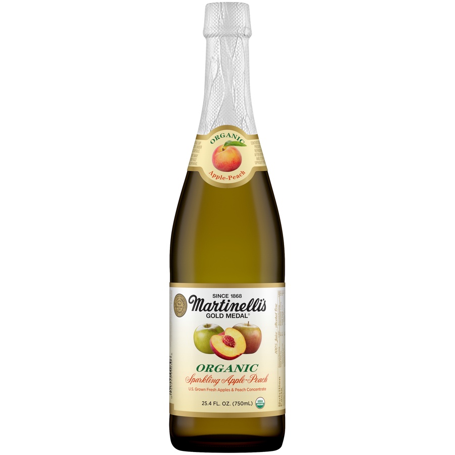 slide 1 of 1, Martinellis Martinelli's Organic Sparkling Juice: Apple Peach Juice, 25.4 oz