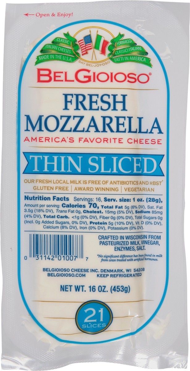 slide 1 of 14, BelGioioso Thin Sliced Fresh Mozzarella Cheese 21 ea, 16 oz