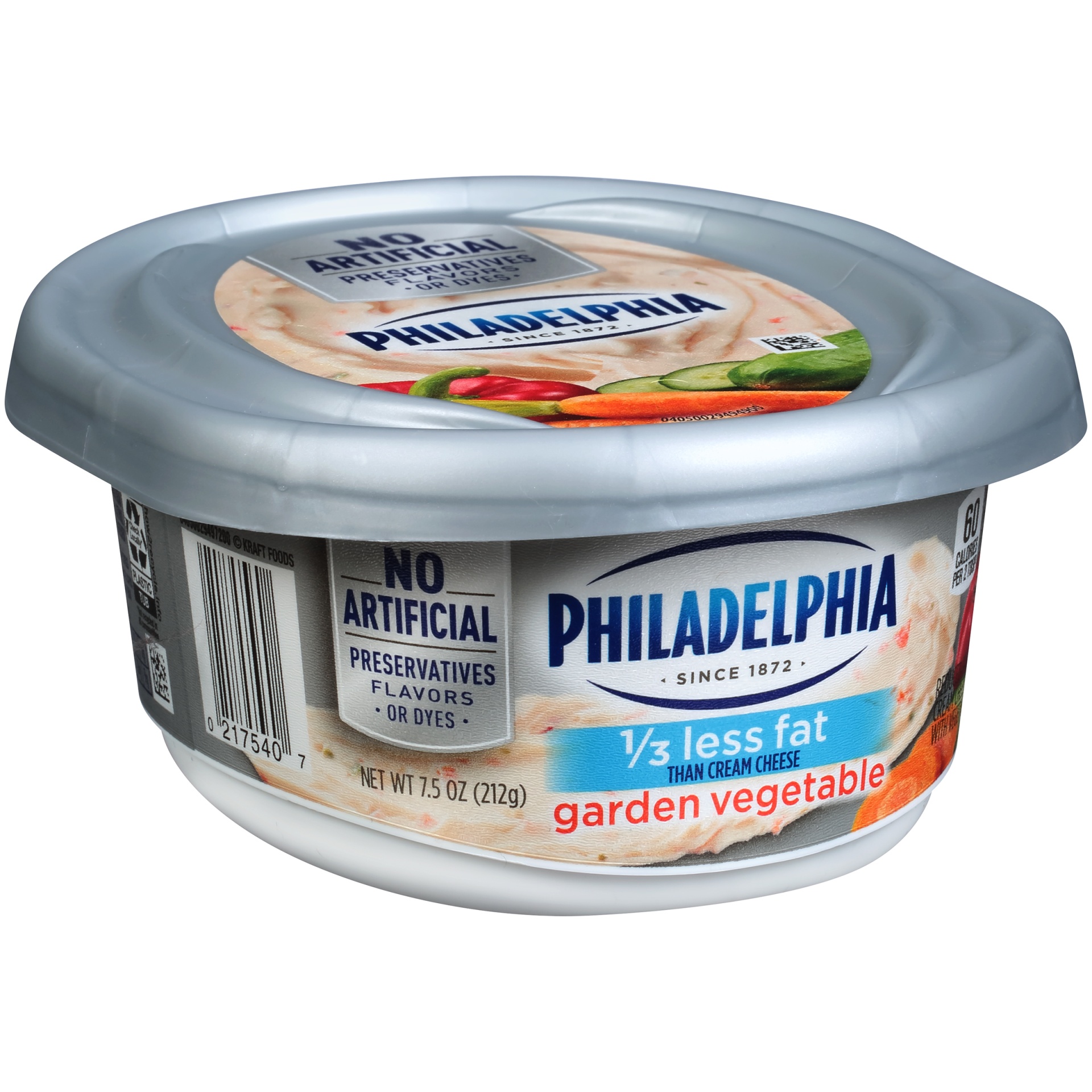 slide 2 of 2, Philadelphia Garden Vegetable Reduced Fat Cream Cheese Spread with 1/3 Less Fat Tub, 7.5 oz