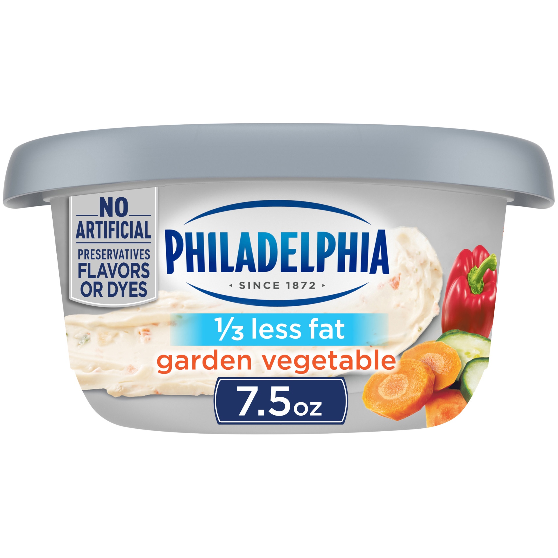 slide 1 of 2, Philadelphia Garden Vegetable Reduced Fat Cream Cheese Spread with 1/3 Less Fat Tub, 7.5 oz