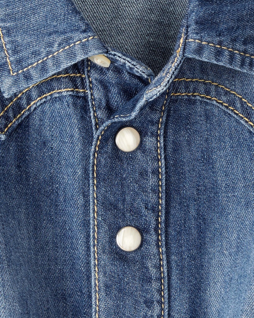 slide 3 of 4, Baby Girl Cotton Denim Long-Sleeve Dress - Blue Blue 24M, 1 ct