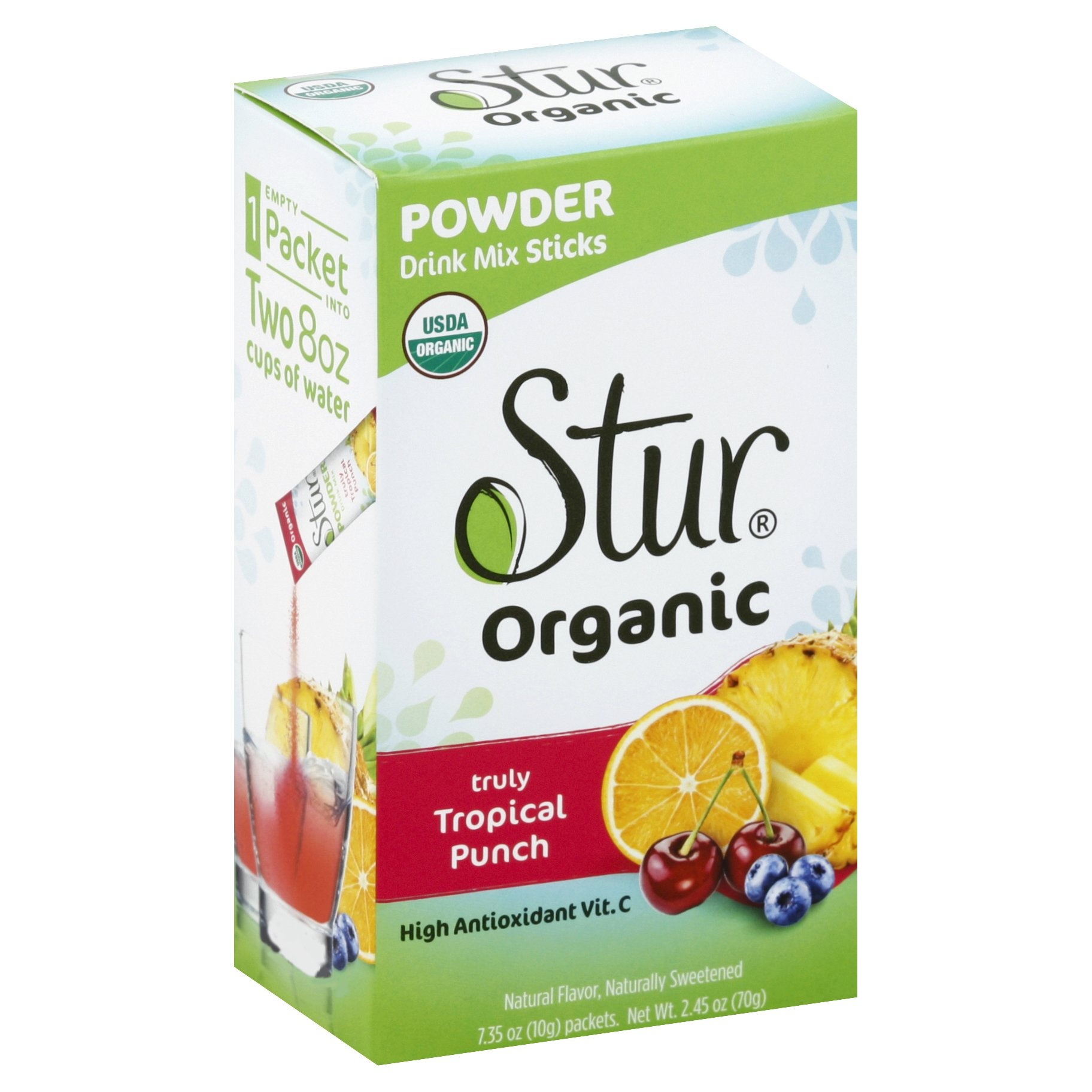 slide 1 of 1, Stur Organic Powder Drink Mix Sticks Truly Tropical Punch, 2.47 oz