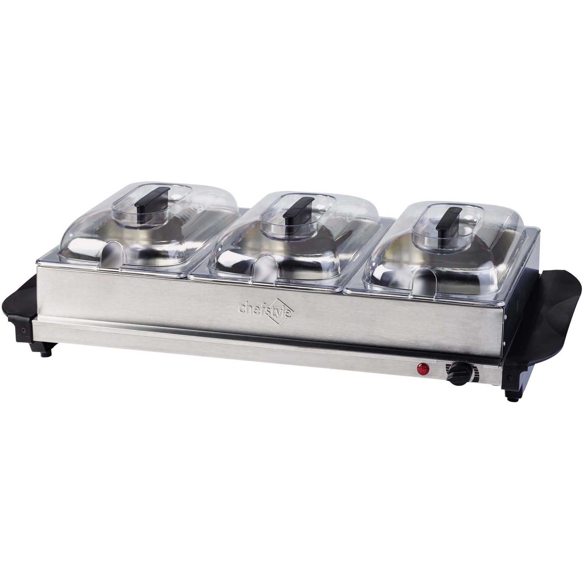slide 1 of 1, chefstyle Stainless Steel Triple Buffet Server with Warming Tray, 1 ct