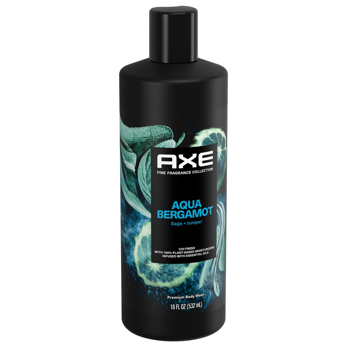 slide 2 of 12, AXE Fine Fragrance Collection Body Wash For Men Aqua Bergamot 12h Refreshing Scent Shower Gel Infused with Bergamot, Sage, and Juniper Essential Oils 18 oz, 18 fl oz