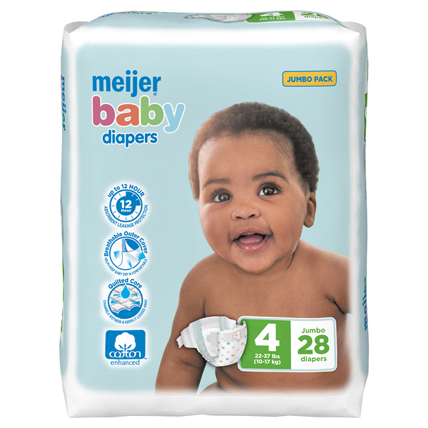 slide 1 of 5, Meijer Baby Jumbo Diapers Size 4, 28 ct