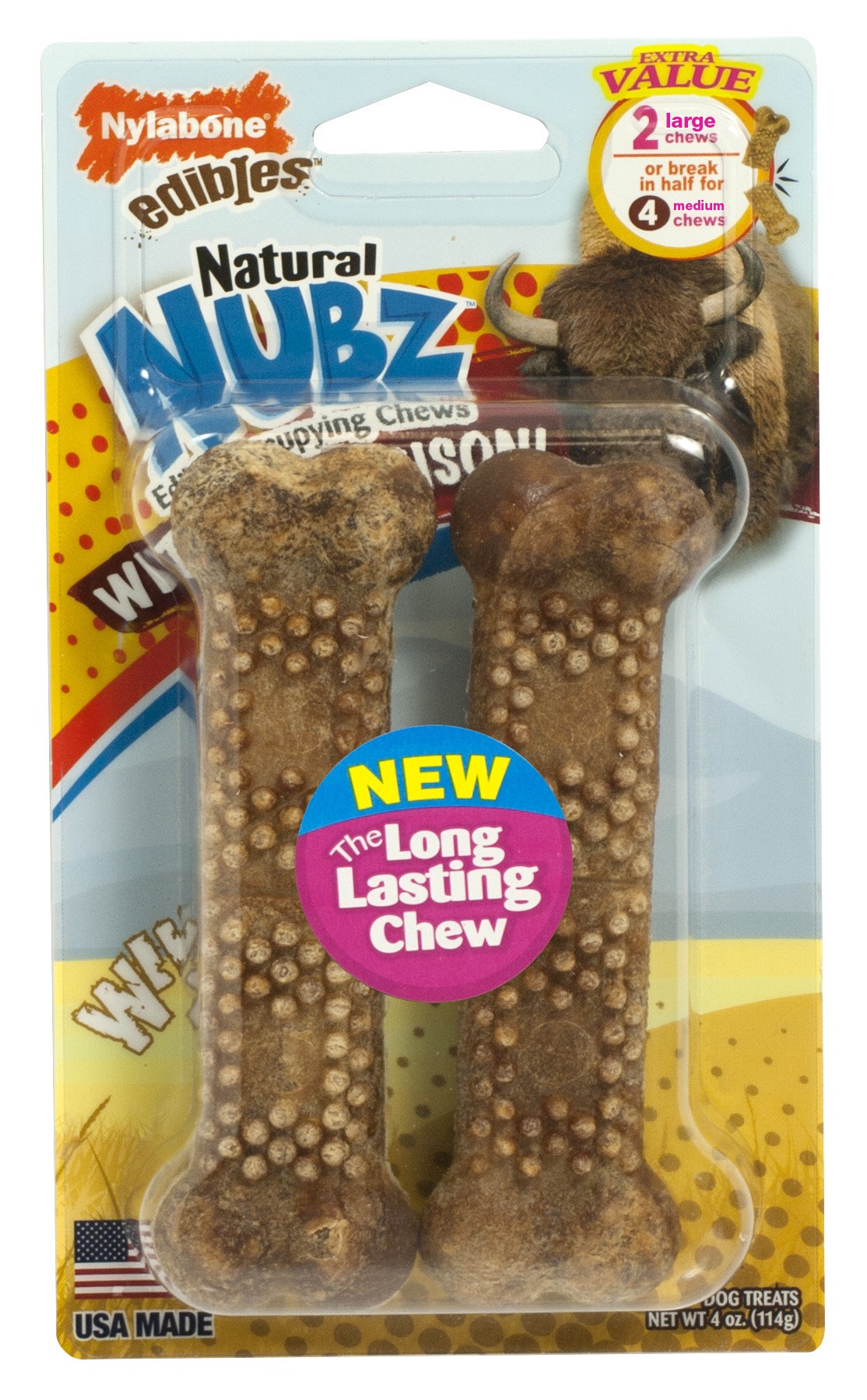 slide 1 of 6, Nylabone Nubz Wild Bison Large Chews, 2 ct; 2 oz