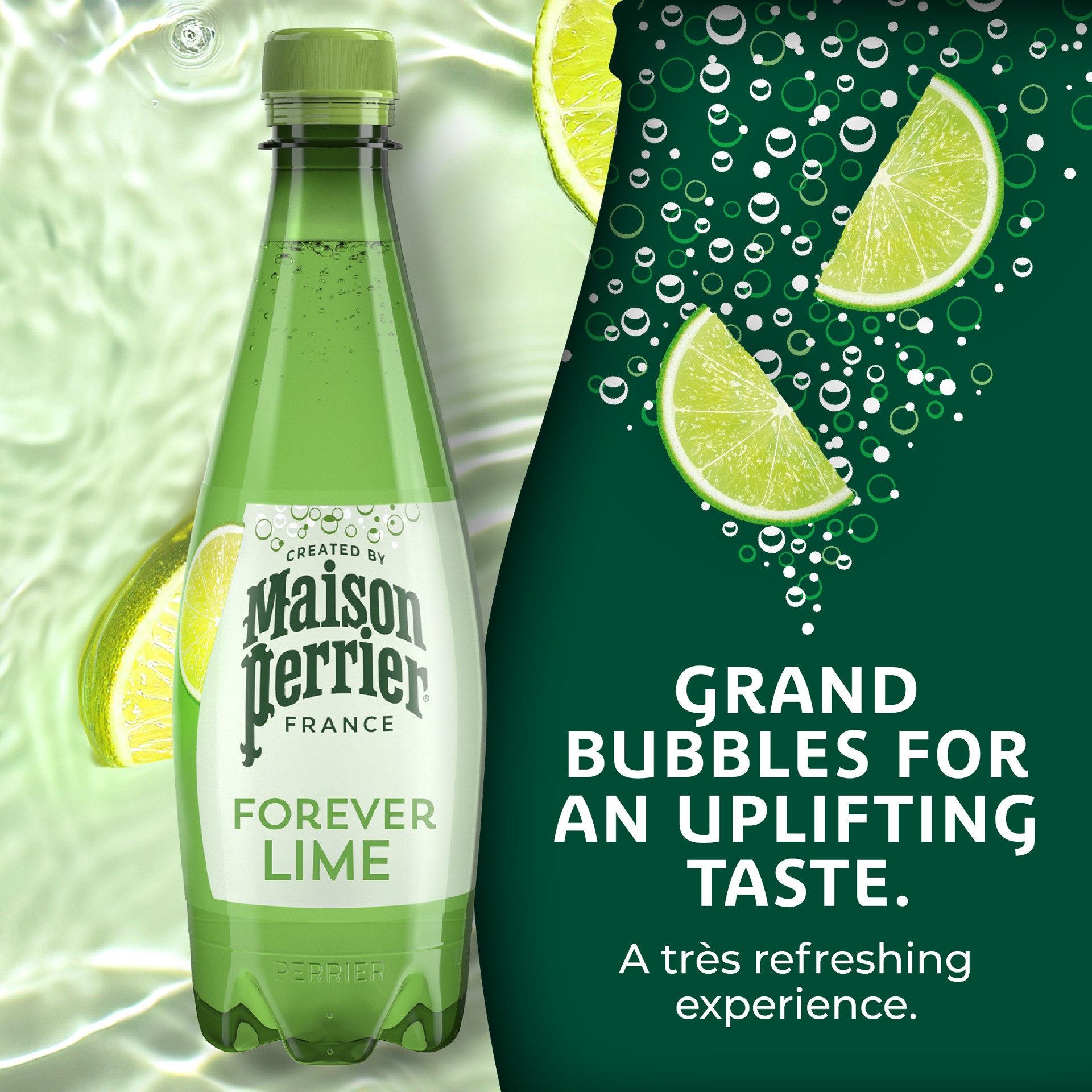 slide 3 of 7, Maison Perrier Forever Lime Flavored Sparkling Water, 11.15 FL OZ Plastic Water Bottle, 16.9 fl oz