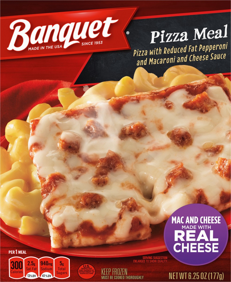 slide 11 of 17, Banquet Basic Pizza with Reduced Fat Pepperoni Frozen Single Serve Meal, 6.25 Ounce, 6.25 oz