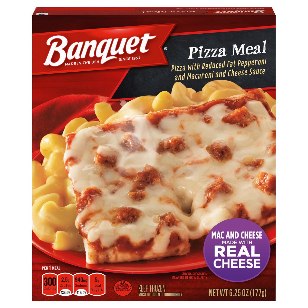 slide 6 of 17, Banquet Basic Pizza with Reduced Fat Pepperoni Frozen Single Serve Meal, 6.25 Ounce, 6.25 oz