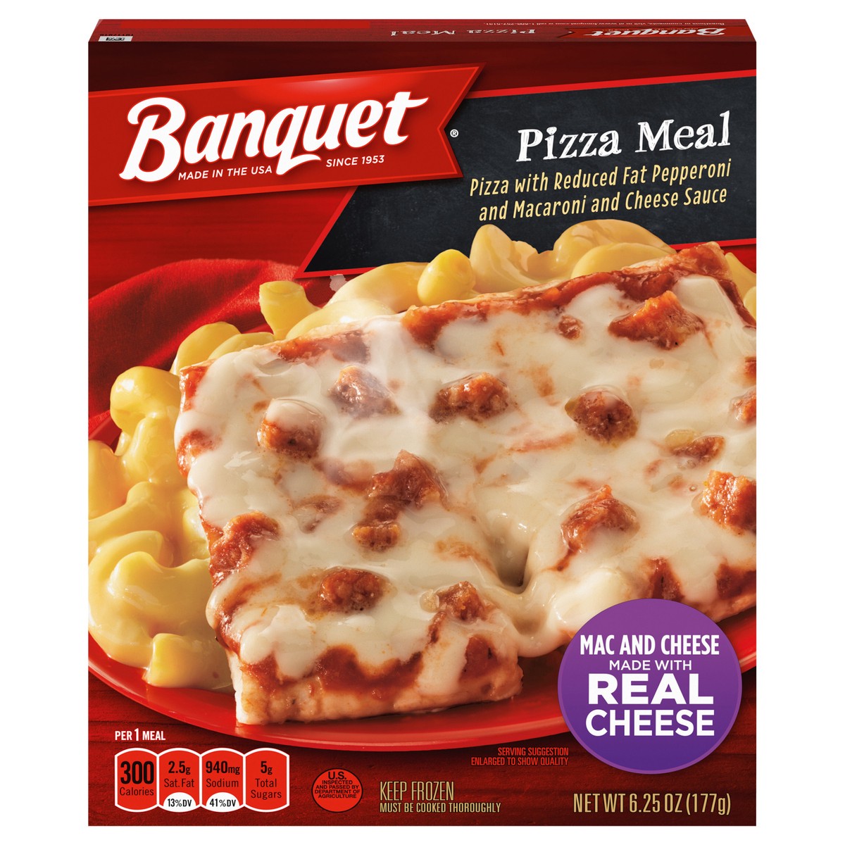 slide 1 of 17, Banquet Basic Pizza with Reduced Fat Pepperoni Frozen Single Serve Meal, 6.25 Ounce, 6.25 oz