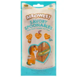 Meowee! Saucy Savory Spoonables Lickable Wet Treat with Real Chicken/Salmon/Duck Treats for Cats 4 Each