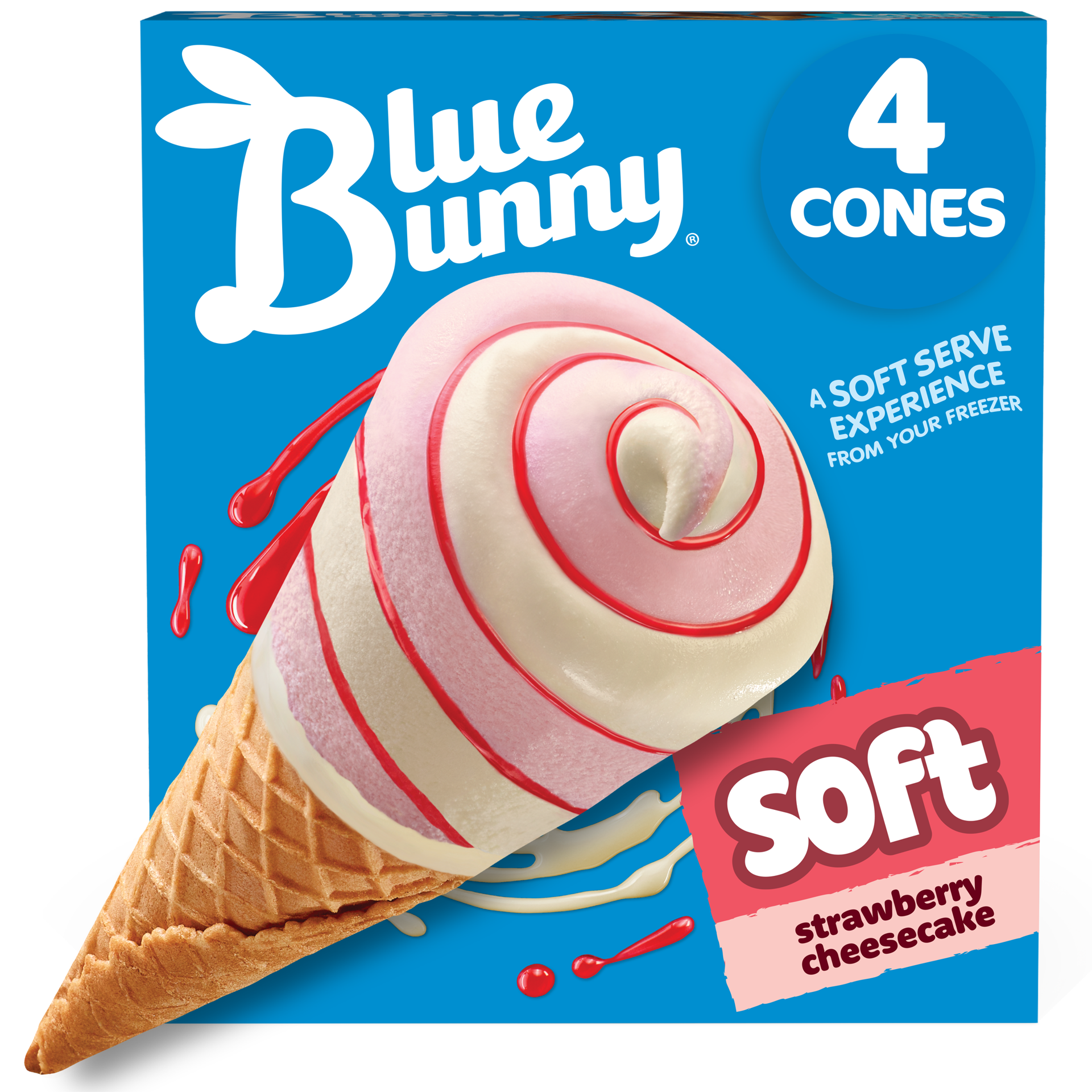 slide 1 of 9, Blue Bunny Strawberry Cheesecake Twist Cones, Frozen Dessert, 4 Pack, 4 ct