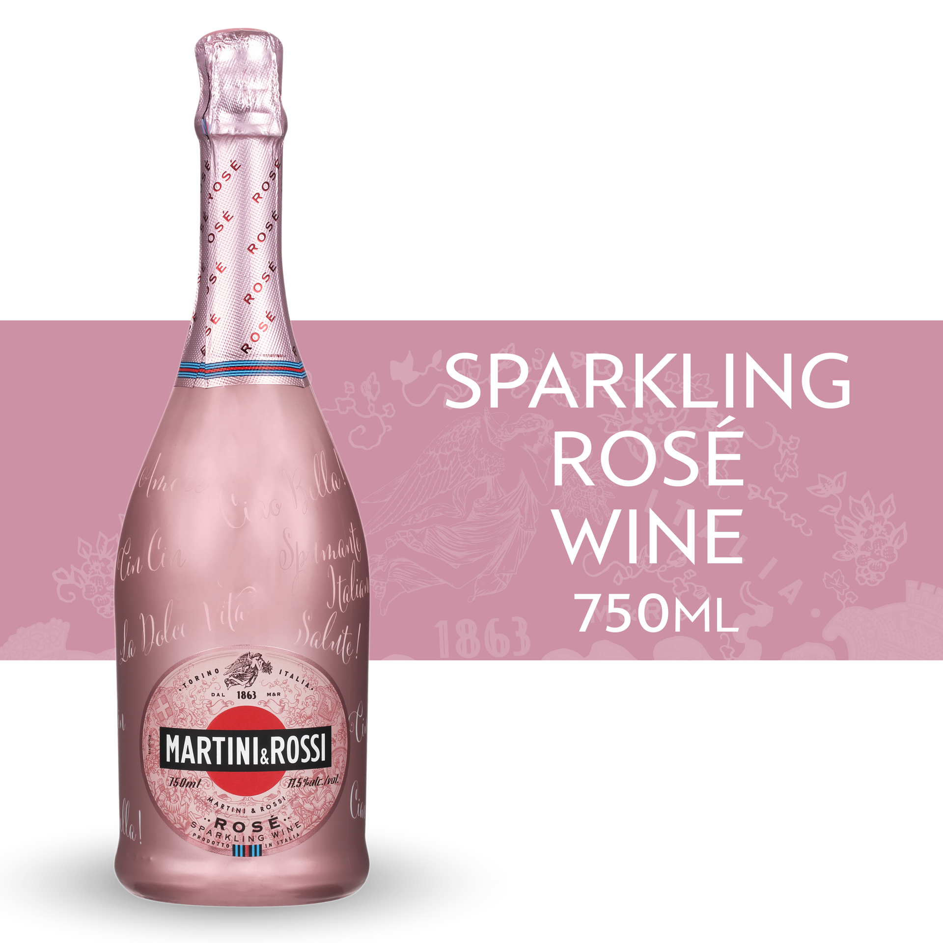 slide 1 of 5, Martini & Rossi Sparkling Rose Wine - Sparkling Wine Bottle 11.5% 75Cl/750Ml, 750 ml