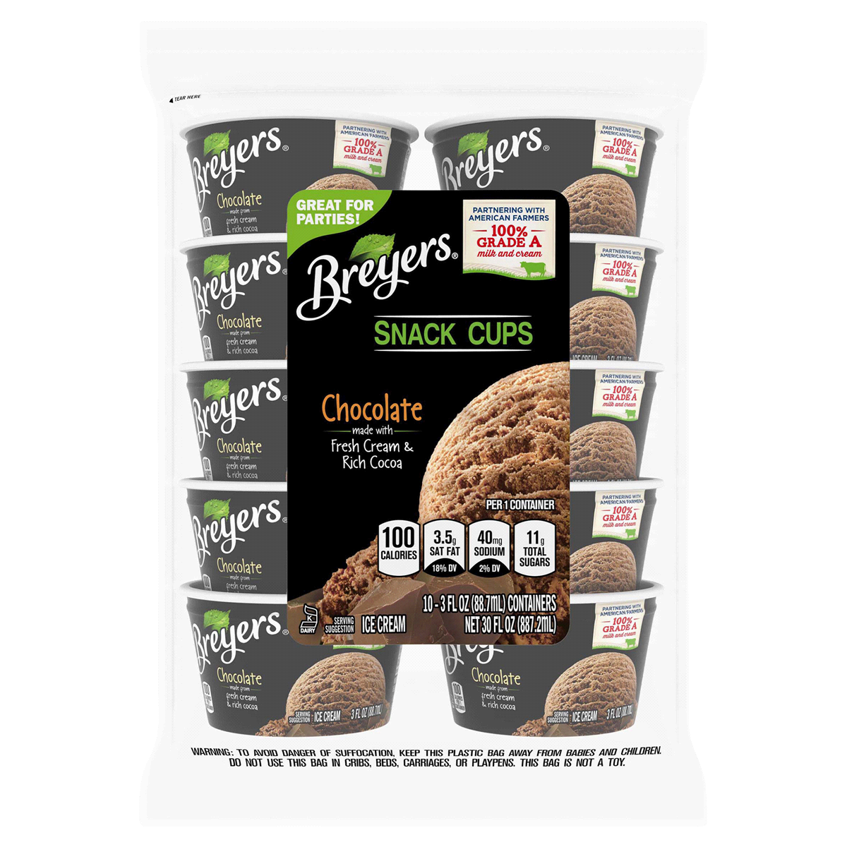 slide 1 of 3, Breyers Chocolate Ice Cream Snack Cups , 10 ct; 3 fl oz