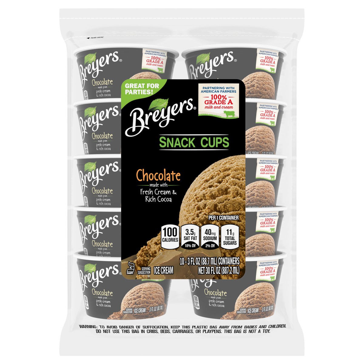 slide 1 of 3, Breyers Ice Cream Chocolate Snack Cups 3 oz, 10 ct