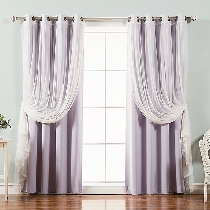 slide 1 of 2, Decorinnovation Mix & Match Tulle Blackout Window Curtain Panel Pair - Lilac, 96 in