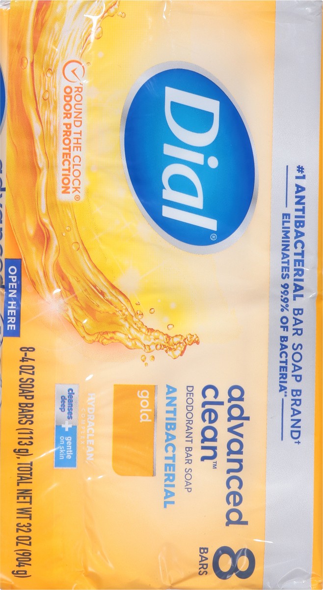 slide 9 of 9, Dial Advanced Clean Antibacterial Gold Deodorant Bar Soap 8 - 4 oz Bars, 8 ct; 4 oz