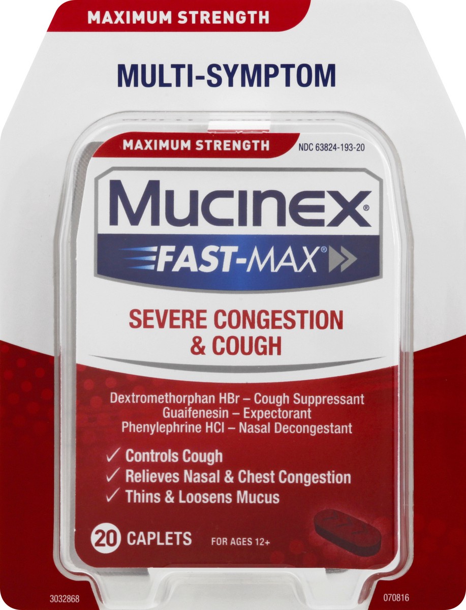 slide 6 of 9, Mucinex Fast-Max Maximum Strength Multi-Symptom Caplets Severe Congestion & Cough 20 ea, 20 ct