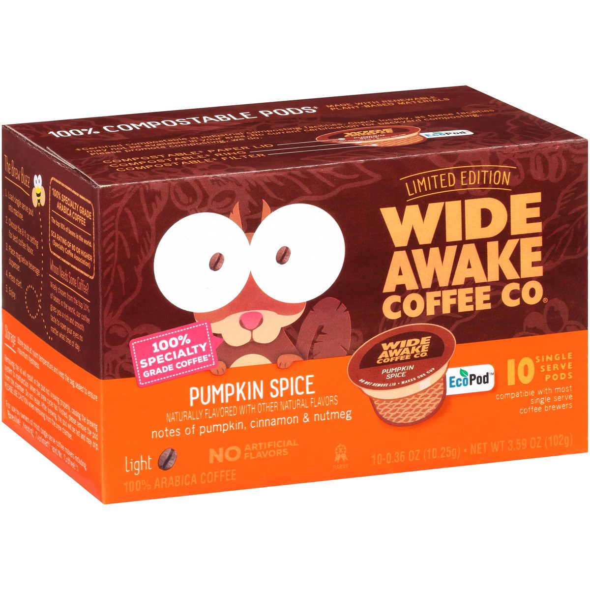 slide 8 of 9, Wide Awake Coffee Co. Light Roast Pumpkin Spice 100% Arabica Coffee Single Serve Pods - 3.59 oz, 3.59 oz