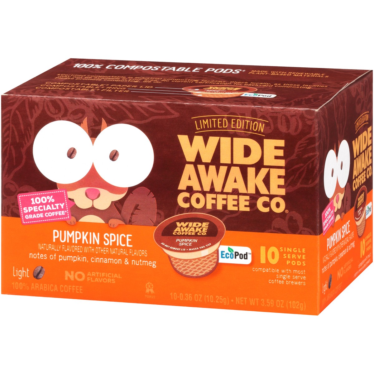 slide 5 of 9, Wide Awake Coffee Co. Light Roast Pumpkin Spice 100% Arabica Coffee Single Serve Pods - 3.59 oz, 3.59 oz