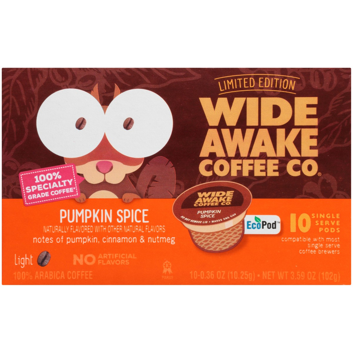 slide 3 of 9, Wide Awake Coffee Co. Light Roast Pumpkin Spice 100% Arabica Coffee Single Serve Pods - 3.59 oz, 3.59 oz