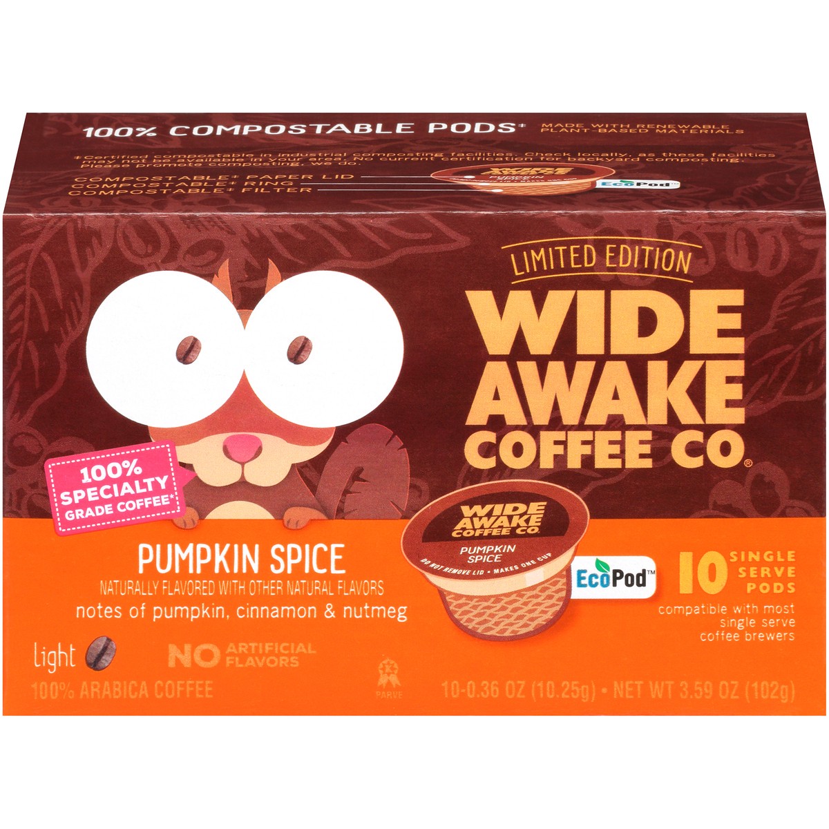 slide 1 of 9, Wide Awake Coffee Co. Light Roast Pumpkin Spice 100% Arabica Coffee Single Serve Pods - 3.59 oz, 3.59 oz