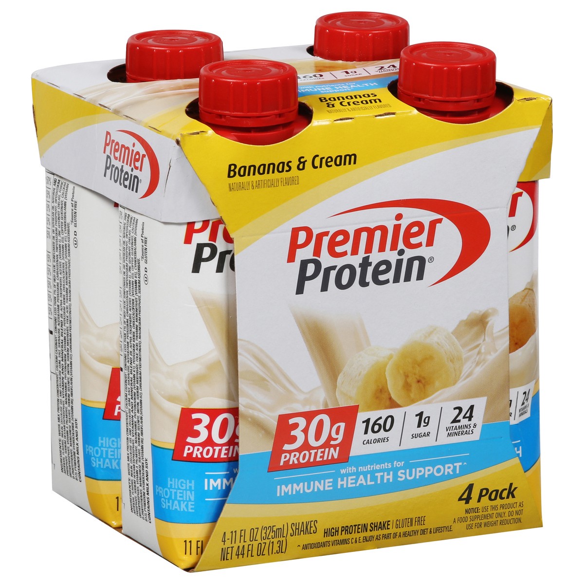 slide 2 of 9, Premier Protein 4 Pack Bananas & Cream High Protein Shake 4 - 11 fl oz Shakes, 4 ct; 11 fl oz
