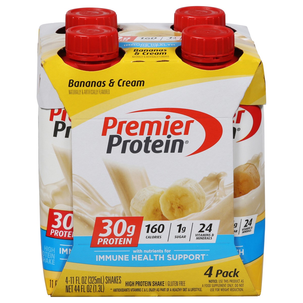 slide 1 of 9, Premier Protein 4 Pack Bananas & Cream High Protein Shake 4 - 11 fl oz Shakes, 4 ct