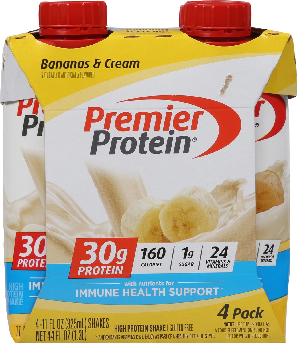 slide 6 of 9, Premier Protein 4 Pack Bananas & Cream High Protein Shake 4 - 11 fl oz Shakes, 4 ct; 11 fl oz