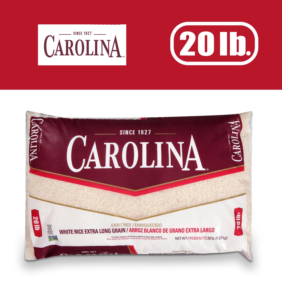 slide 1 of 8, Carolina White Rice, 20 lb