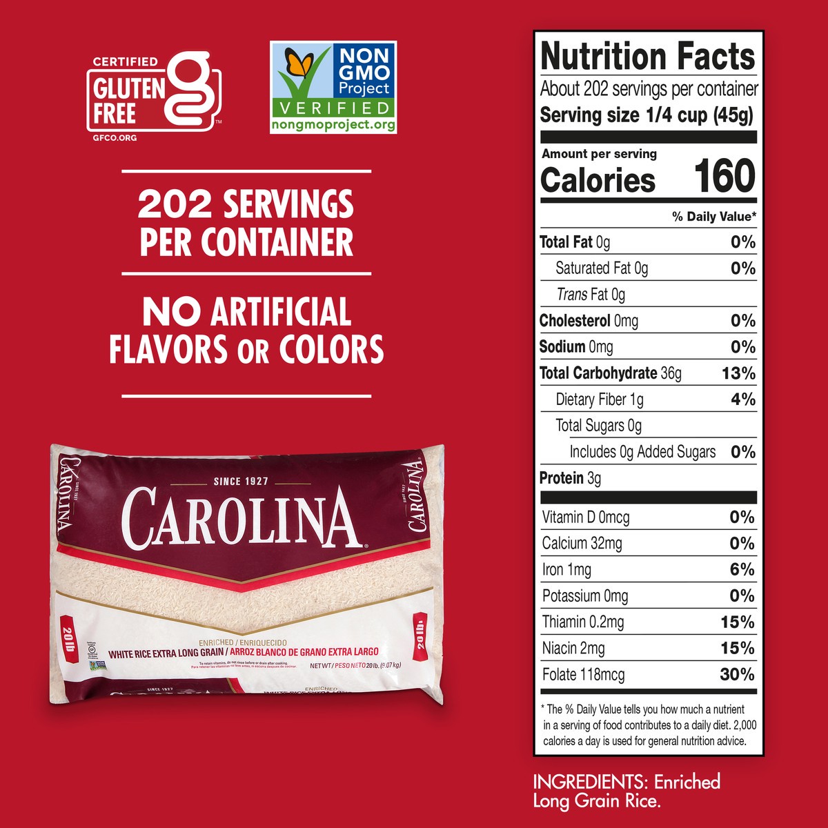 slide 8 of 8, Carolina White Rice, 20 lb