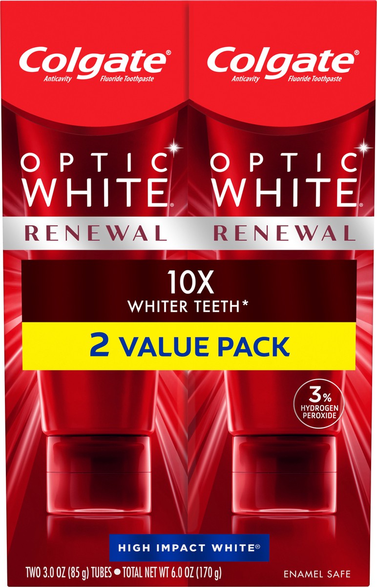 slide 7 of 8, Colgate Optic White Renewal High Impact White Teeth Whitening Toothpaste, 2 ct; 3 oz