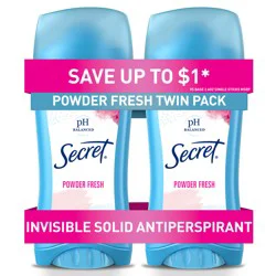 Secret Invisible Solid Antiperspirant and Deodorant, Powder Fresh, Twin Pack, 2.6 oz each