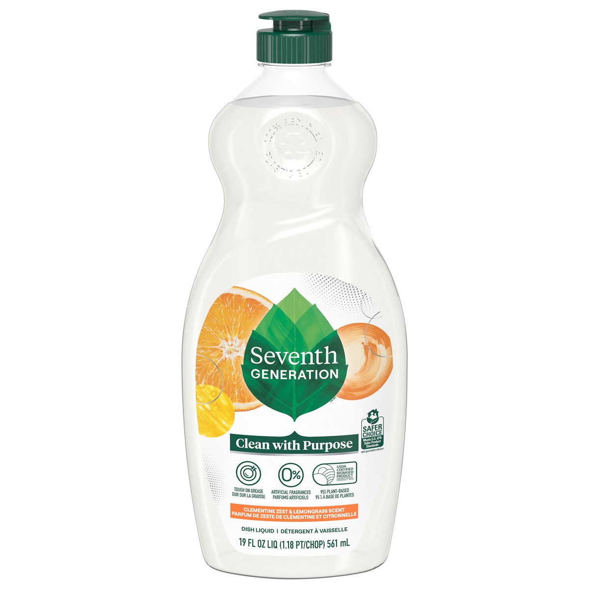 slide 1 of 6, Seventh Generation Dish Liquid Soap Clementine Zest Lemongrass 19 oz, 19 fl oz