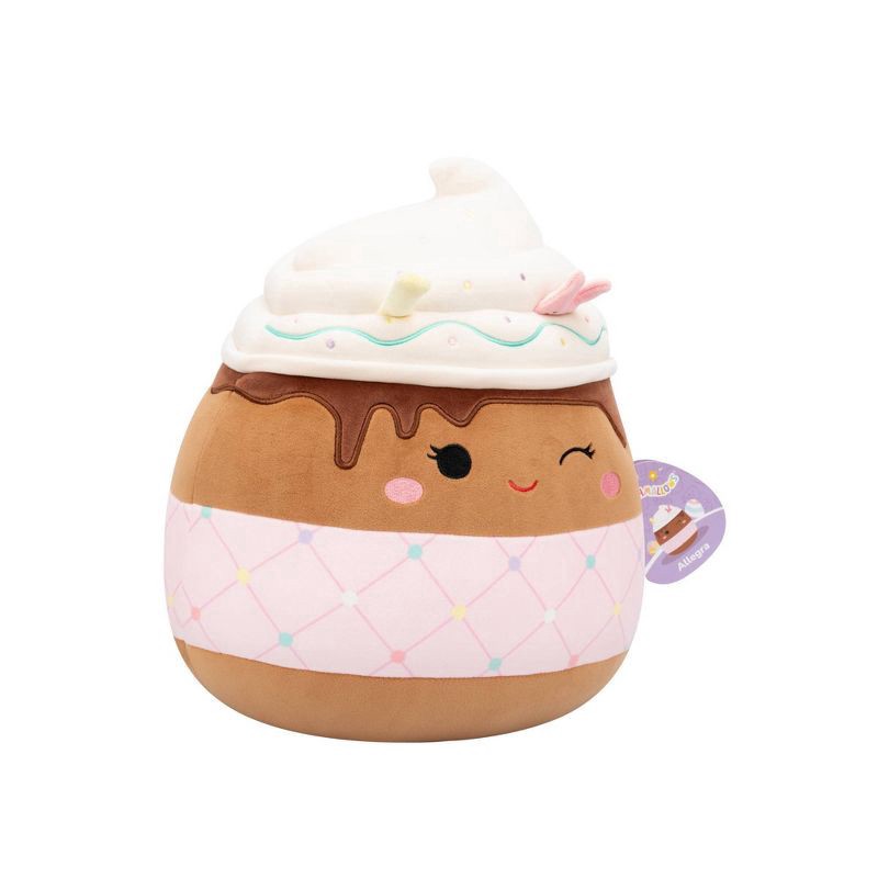slide 6 of 11, Squishmallows 12" Allegra Winking Chocolate Frappe with Pink Quilted Sleeve, 12 in