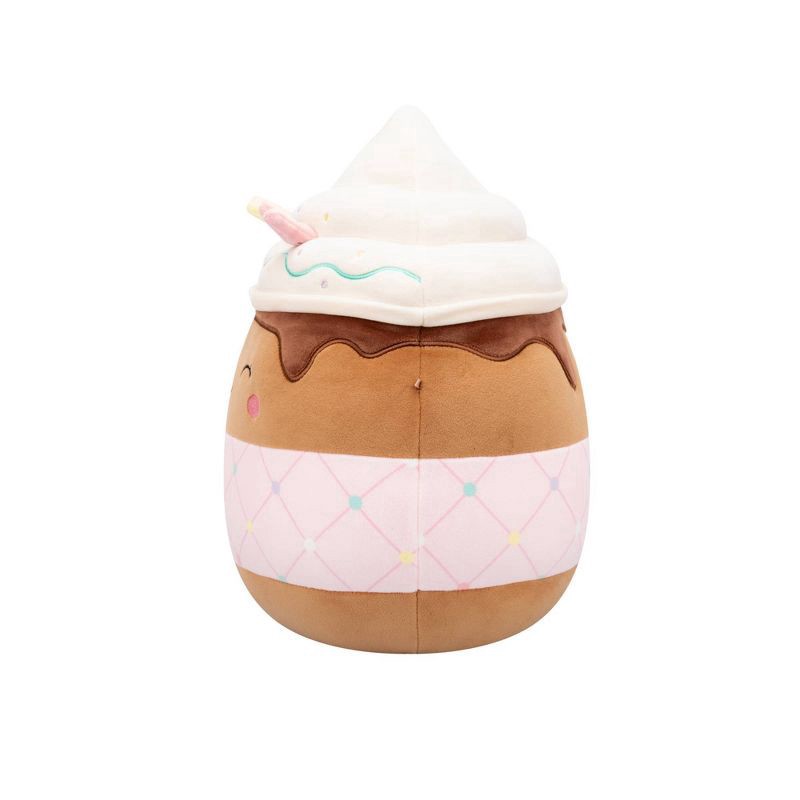 slide 7 of 11, Squishmallows 12" Allegra Winking Chocolate Frappe with Pink Quilted Sleeve, 12 in
