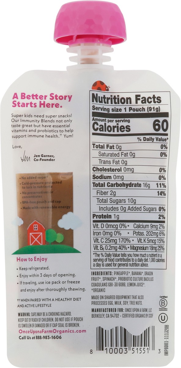 slide 8 of 9, Once Upon a Farm Organic Pineapple, Banana & Dragon Fruit Immunity Blend 3.2 oz, 3.2 oz