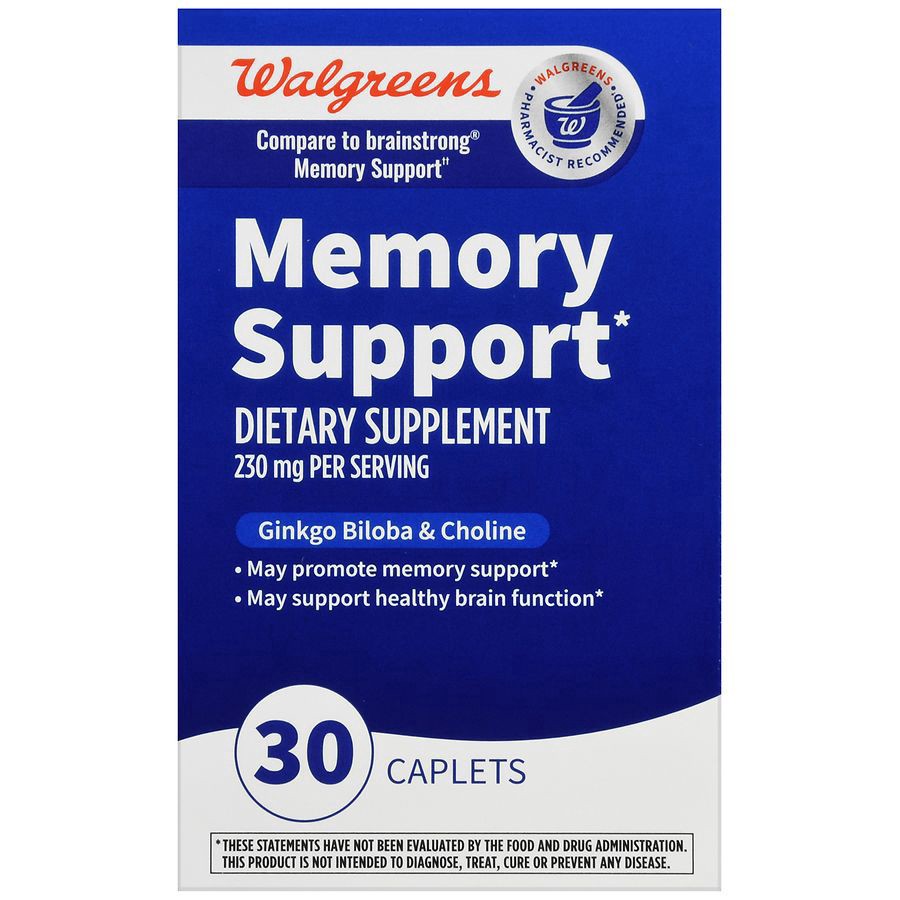 slide 5 of 5, Walgreens Memory Support Supplement Ginko Biloba & Choline Caplets, 30 ct