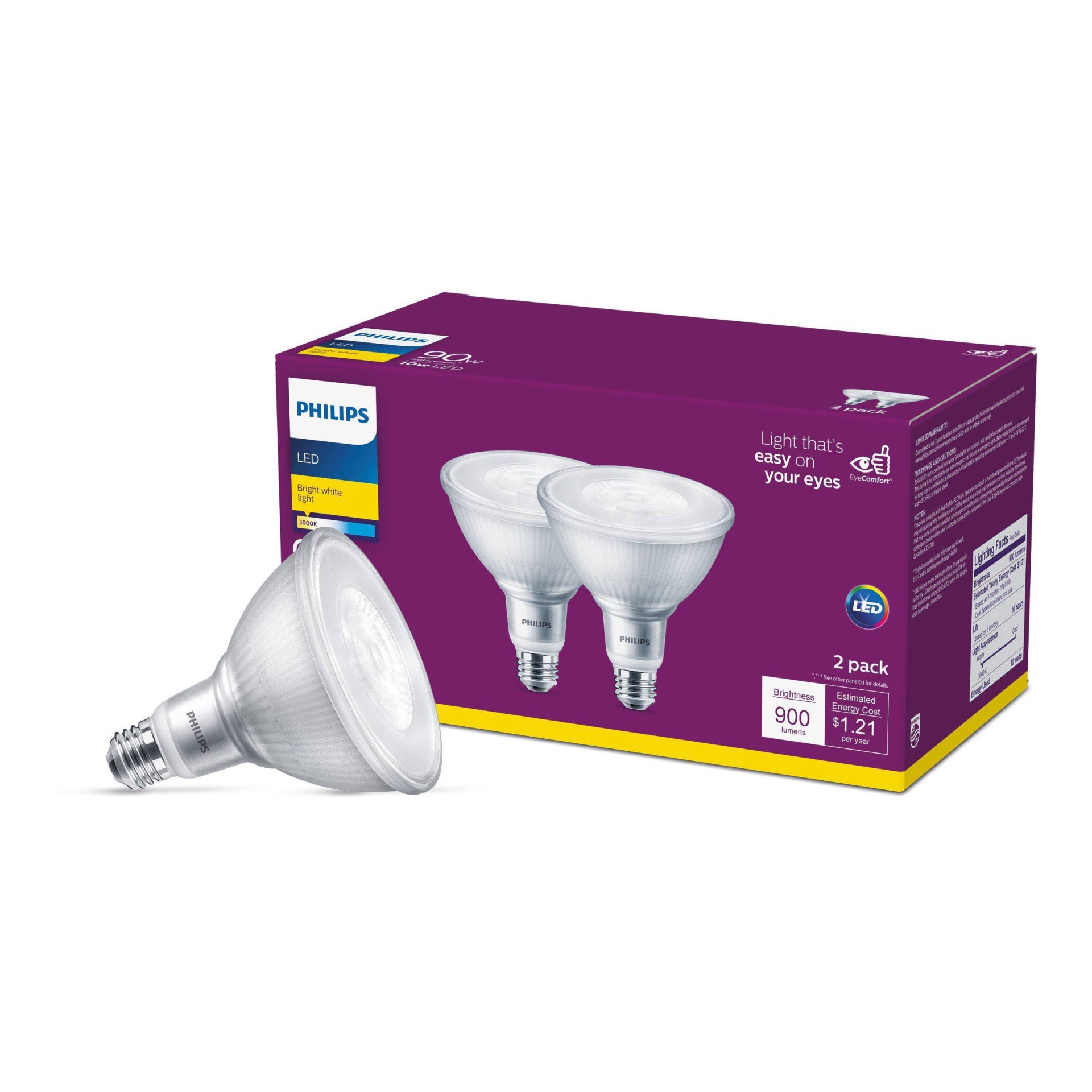 slide 1 of 5, Philips 10Watt 90Watt Par38 Led Floodlight Bulbs Bright White, 2 ct