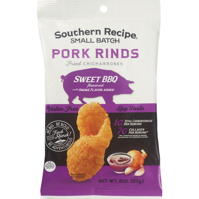 slide 1 of 1, Southern Recipe Small Batch Pork Rinds Sweet Bbq - 2 oz, 2 oz