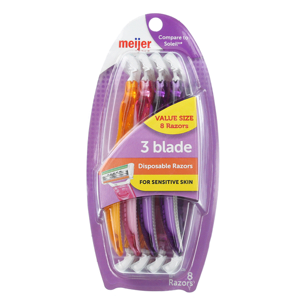 slide 1 of 1, Meijer Women's 3 Blade Disposable Razors, 8 ct