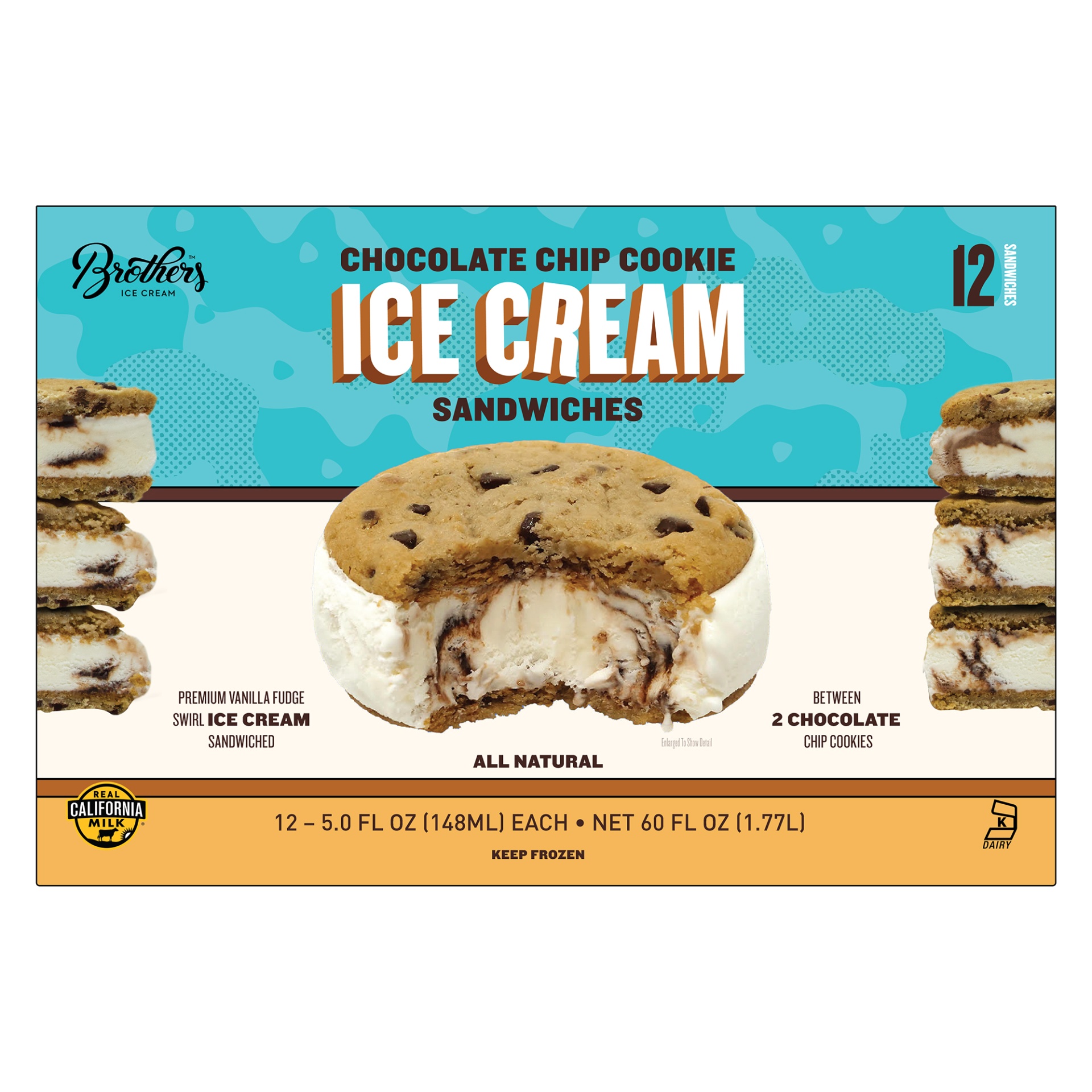 slide 1 of 1, Brothers Desserts Ice Cream Sandwiches, 12 ct