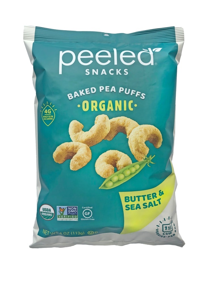 slide 1 of 1, Peeled Snacks Butter & Sea Salt Organic Baked Pea Puffs, 4 oz