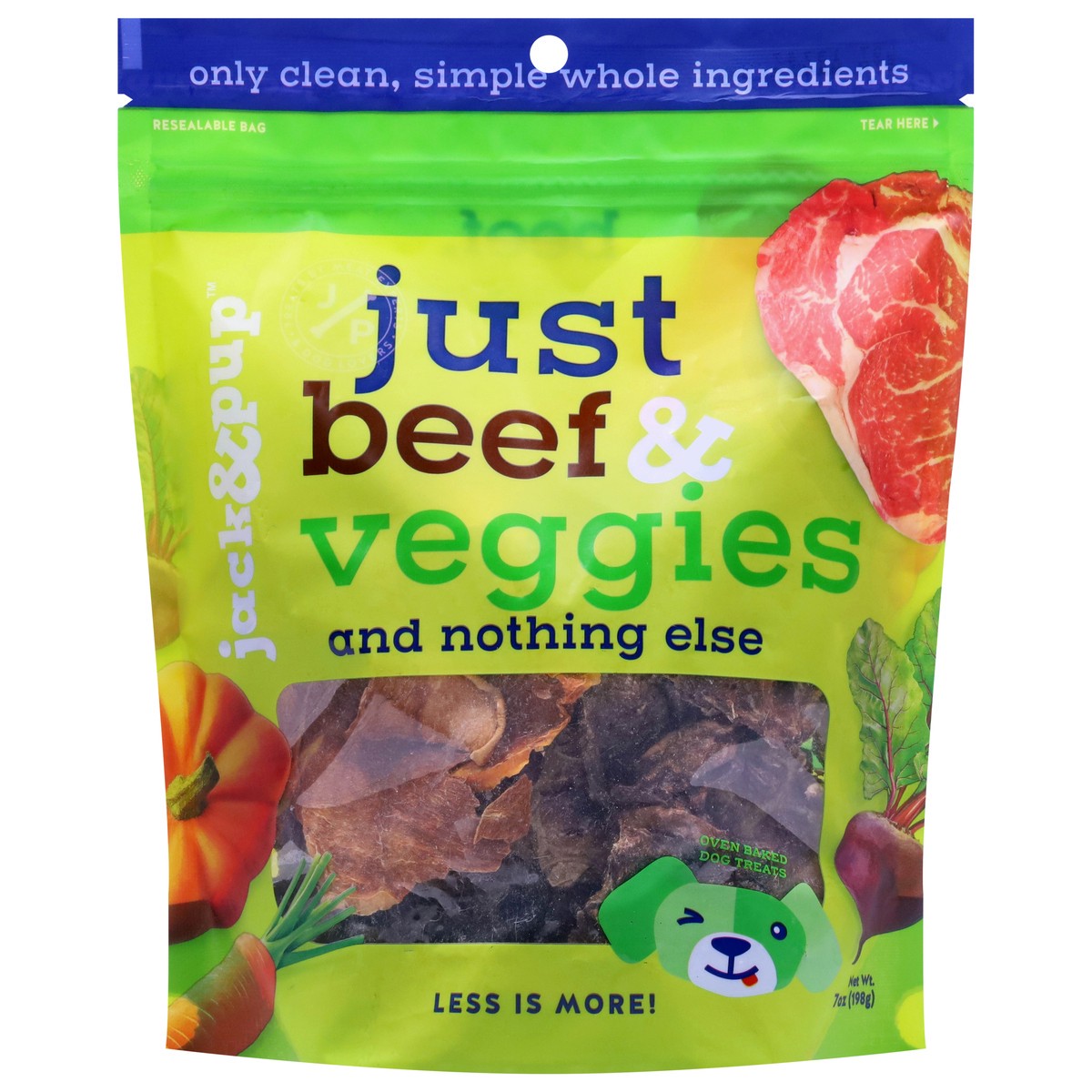 slide 1 of 15, Jack & Pup Oven Baked Just Beef & Veggies Dog Treats 7 oz, 7 oz